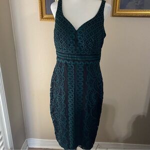 Bisou Bisou by Michele Bohbot Lace Sheath Dress Size 8 Green & Black Sleeveless